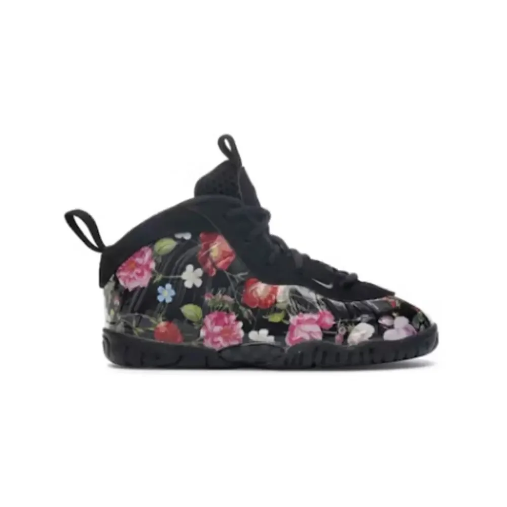 Nike Air Foamposite One Floral Lace-Up Sneakers Black/Black-Metallic Gold 10C